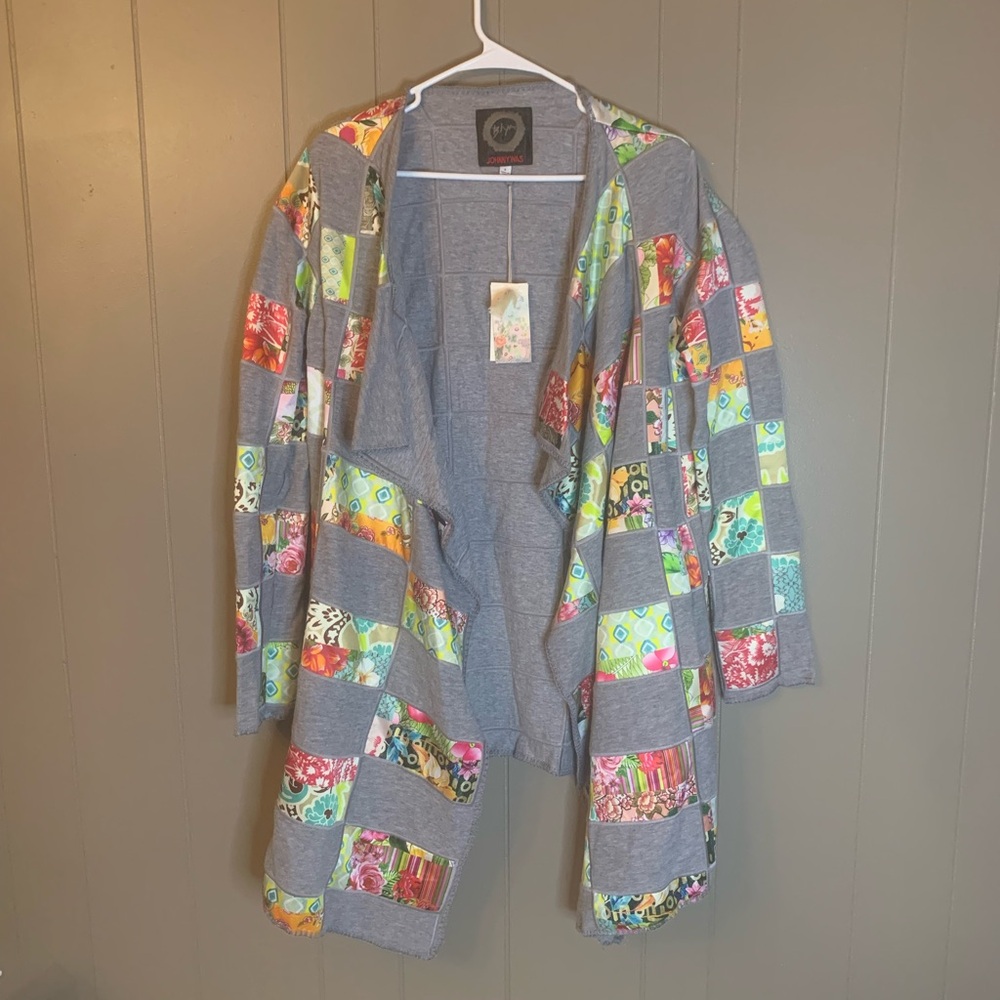 Johnny Was Biya Gray Patchwork Cardigan